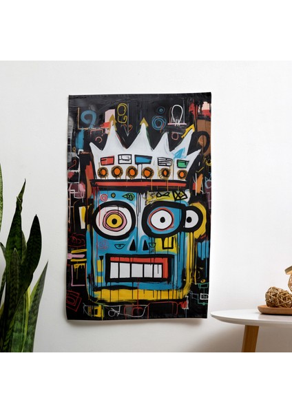 Basquiat Taç Motifli Duvar Örtüsü - Pamuk Sırt, Polyester Ön, Ranforce Kumaş, Canlı Renkler