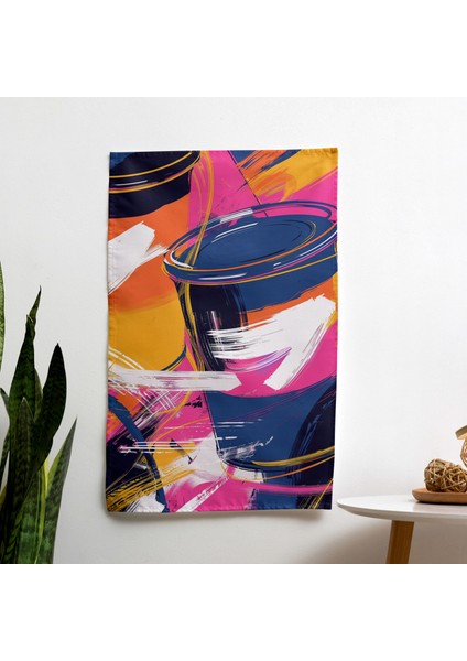 Soyut Çorba Kutusu Tasarımlı Duvar Örtüsü - Pamuk Sırt, Polyester Ön, Ranforce Kumaş