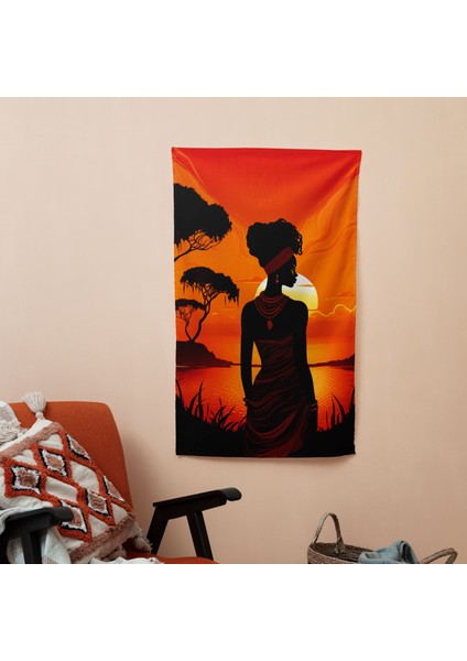 Afro Gün Batımı Duvar Örtüsü - Yatak Odası, Oturma Odası Veya Yurt Için Canlı Pamuk