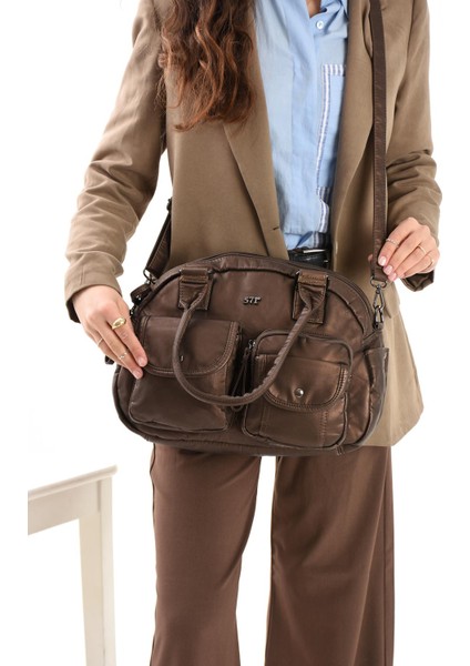 Suni Deri Omuz Çantası Bronz (Model: 571-13-10N)