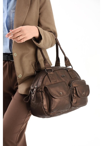 Suni Deri Omuz Çantası Bronz (Model: 571-13-10N) fiyatları