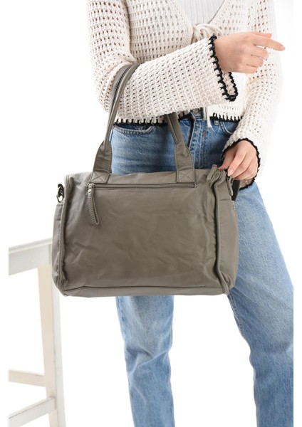 Suni Deri Omuz Çantası Gri (Model: 571-13-10P)