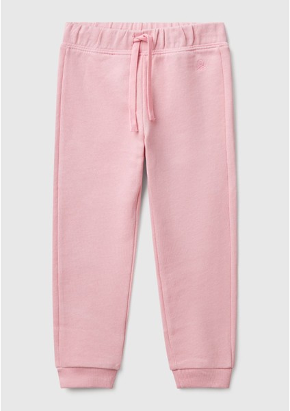 Kız Çocuk Pembe Logo Işlemeli Eşofman Altı