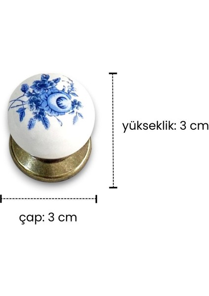 Antik Sarı Metal-Gerçek Porselen Mavi Çiçek Desenli Mobilya/dolap/vestiyer/kapak/mutfak Düğme Kulp