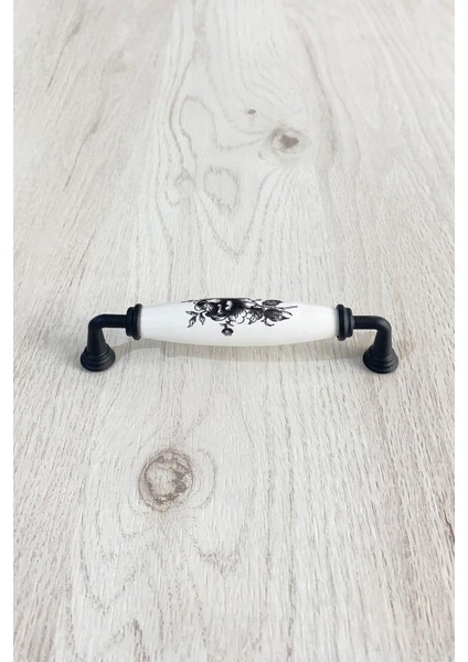 Siyah Metal-Gerçek Porselen Siyah Çiçek Desenli 128 mm Mobilya/dolap/vestiyer/kapak/mutfak Kulpu