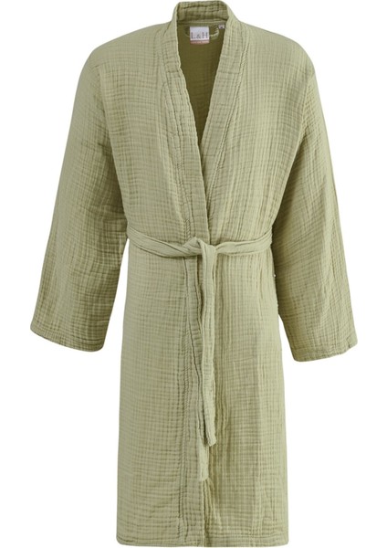 Yeşil Unisex Çok Kat Müslin Konforlu Sabahlık ve Bornoz Seti