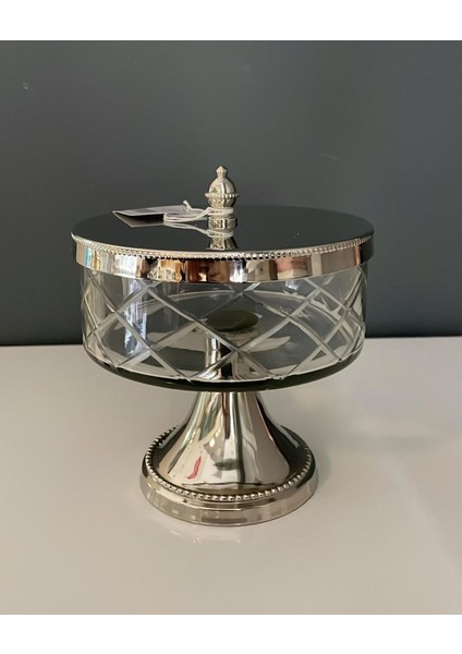 Ayaklı ve Kapaklı Küçük Kavanoz Nikel 15,5X15,5X18 cm