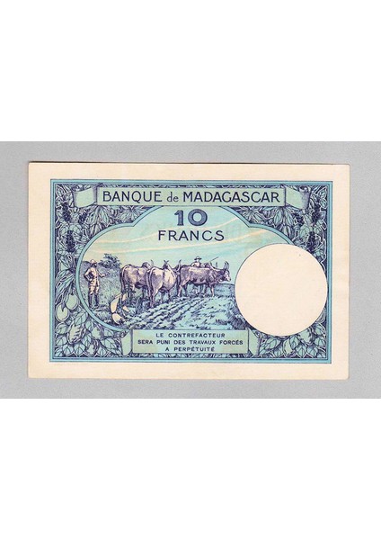 Madagascar 10 Francs Nd (1937-47) Pick # 36 – Unc Çil Banknot fiyatları