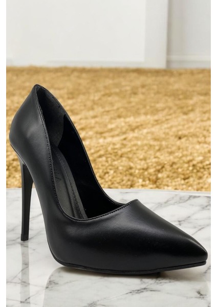 Y0124 Siyah Kadın Stiletto Tam Ortopedik Topuklu Ayakkabı