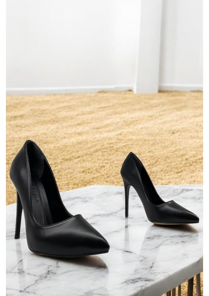 Y0124 Siyah Kadın Stiletto Tam Ortopedik Topuklu Ayakkabı
