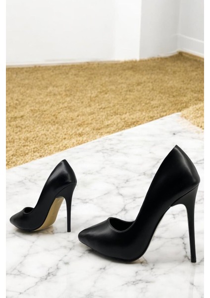 Y0124 Siyah Kadın Stiletto Tam Ortopedik Topuklu Ayakkabı
