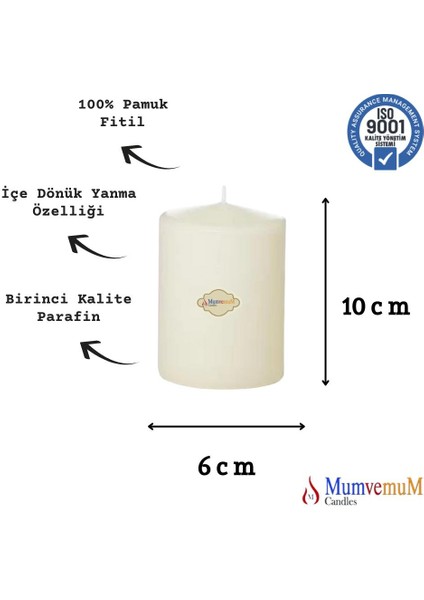 6 x 10 Krem Silindir Mum fiyatları