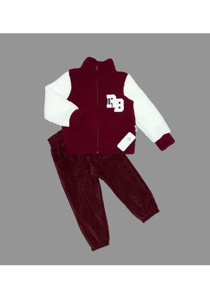 bbyx 1-2-3 Yaş Kuzu Kumaş Fermuarlı Sweat Kadife Pantolonlu Uzun Kollu Kız Erkek Çocuk 2li Takım