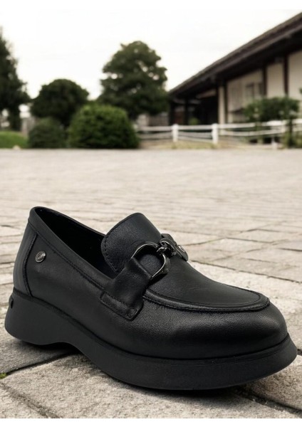 D25ya-3615 Siyah Kadın Loafer Deri Tam Ortopedik Casual Günlük Kadın Ayakkabı