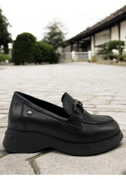 D25ya-3615 Siyah Kadın Loafer Deri Tam Ortopedik Casual Günlük Kadın Ayakkabı