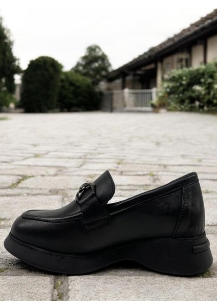 D25ya-3615 Siyah Kadın Loafer Deri Tam Ortopedik Casual Günlük Kadın Ayakkabı