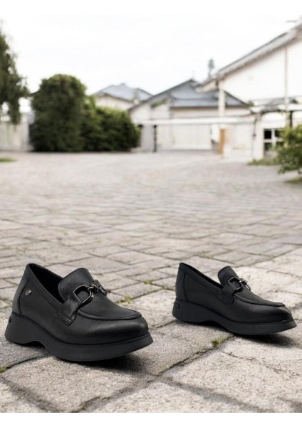 D25ya-3615 Siyah Kadın Loafer Deri Tam Ortopedik Casual Günlük Kadın Ayakkabı