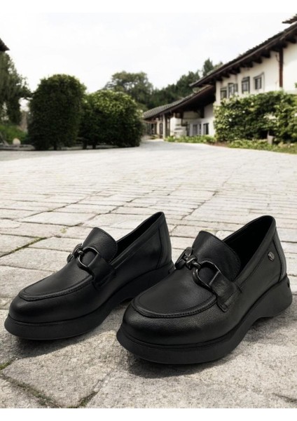 D25ya-3615 Siyah Kadın Loafer Deri Tam Ortopedik Casual Günlük Kadın Ayakkabı