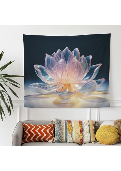 Ethereal Zen Lotus Duvar Örtüsü - Pamuk Sırtlı, Süblimasyon Baskı - Yatak Odası, Oturma