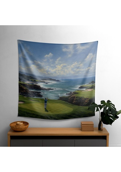 Kıyı Golf Sahası Yağlıboya Duvar Örtüsü - Canlı Ranforce Kumaş, Süblimasyon Baskı