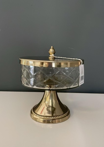 Ayaklı ve Kapaklı Küçük Kavanoz Gold 15,5X15,5X18 cm