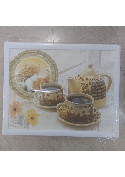 Minderli Desenli Keyif Tepsisi Kahvaltı Tepsisi Cappucino Arkası Kareli 1 Adet