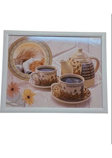 Minderli Desenli Keyif Tepsisi Kahvaltı Tepsisi Cappucino Arkası Kareli 1 Adet