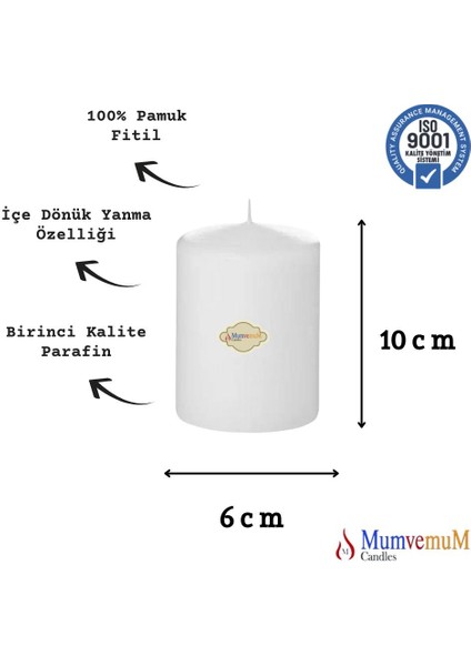 6 x 10 Beyaz Silindir Mum fiyatları