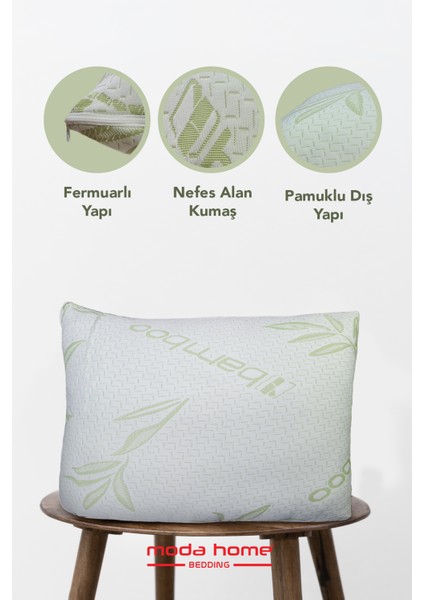 2 Adet Bamboo Serisi Kılıflı Fermuarlı Yıkanabilir Antialerjik Yastık 50 x 70 cm 1000 gr modelleri