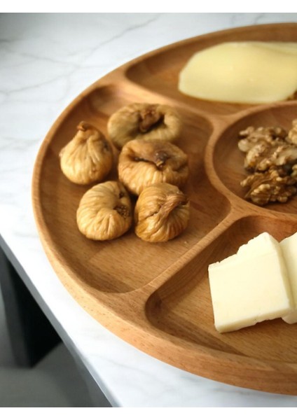 4 Bölmeli Doğal Bambu Kahvaltılık, Sunumluk, Çerezlik 30X30 cm