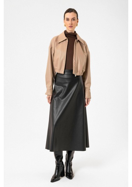 Bej Crop Suni Deri Kadın Ceket fırsatları