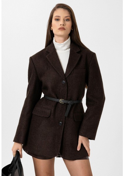 Kahve Kadın Balıksırtı Desenli Blazer Ceket fırsatları