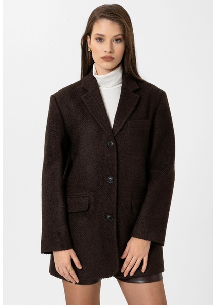 Kahve Kadın Balıksırtı Desenli Blazer Ceket indirimleri