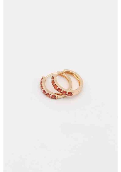 Turuncu Zirkon Taş Rodyum Küpe