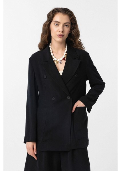 Siyah Kruvaze Kadın Blazer Ceket