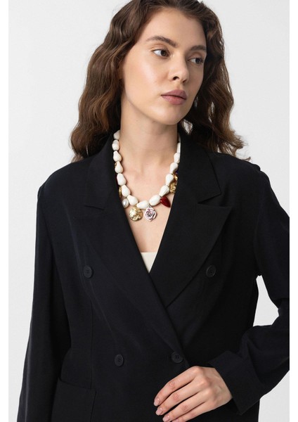 Siyah Kruvaze Kadın Blazer Ceket modelleri