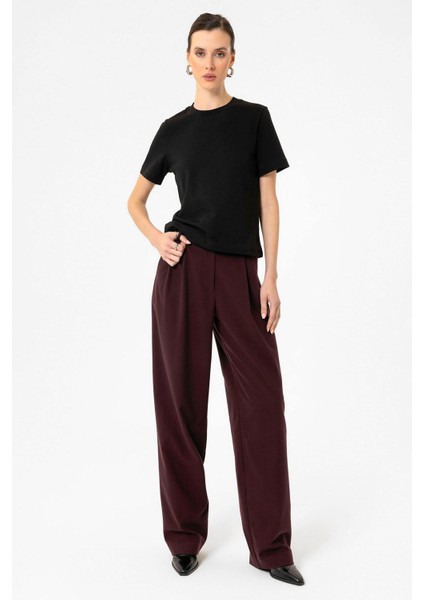 Bordo Kadın Yüksek Bel Pens Detaylı Straight Fit Pantolon modelleri