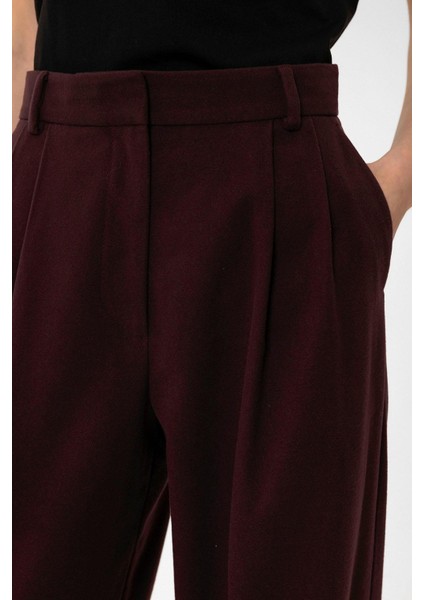 Bordo Kadın Yüksek Bel Pens Detaylı Straight Fit Pantolon fırsatları
