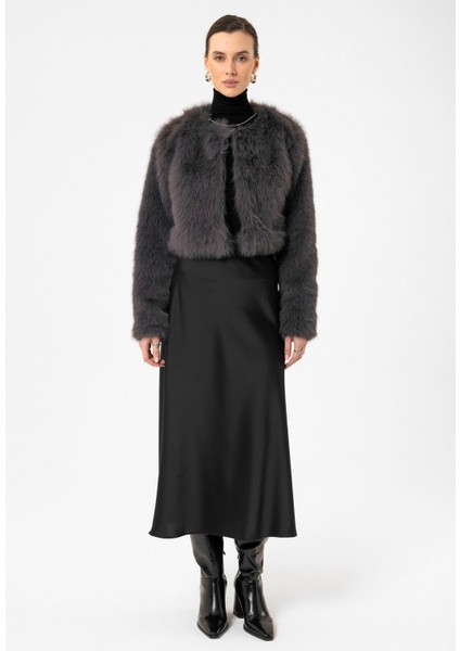 Gri Kadın Suni Kürk Crop Ceket fiyatları