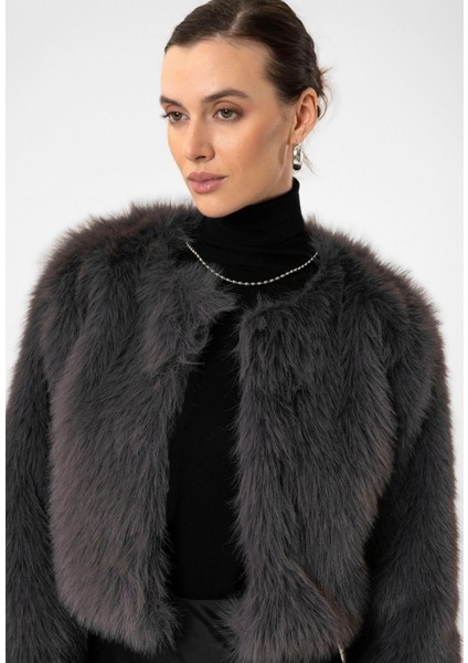 Gri Kadın Suni Kürk Crop Ceket fırsatları