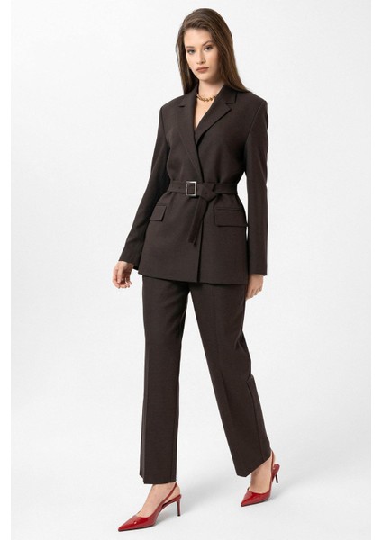Kahve Kadın Kemerli Blazer Ceket modelleri