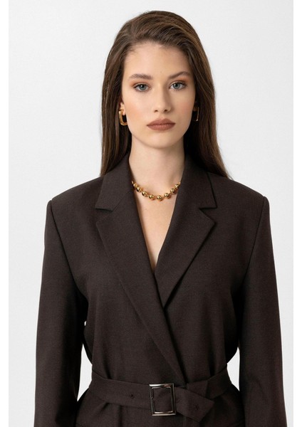 Kahve Kadın Kemerli Blazer Ceket indirimleri