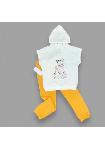 bbyx 3-4-5 Yaş Kapşonlu Sevimli Kız Baskılı Kısa Kolu 2li Kız Erkek Çocuk Takımı fiyatları