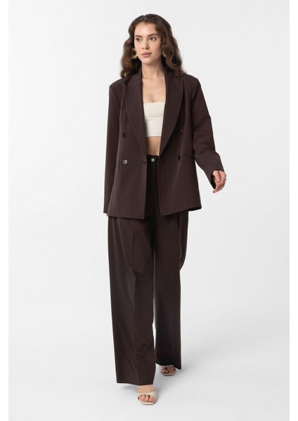 Kahve Regular Fit Kruvaze Kadın Blazer Ceket