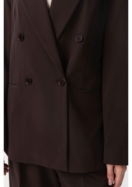 Kahve Regular Fit Kruvaze Kadın Blazer Ceket