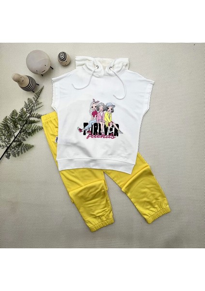 bbyx 3-4-5 Yaş Forever Cici Kızlar Baskılı Kapşonlu 2li Kız Çocuk Takımı