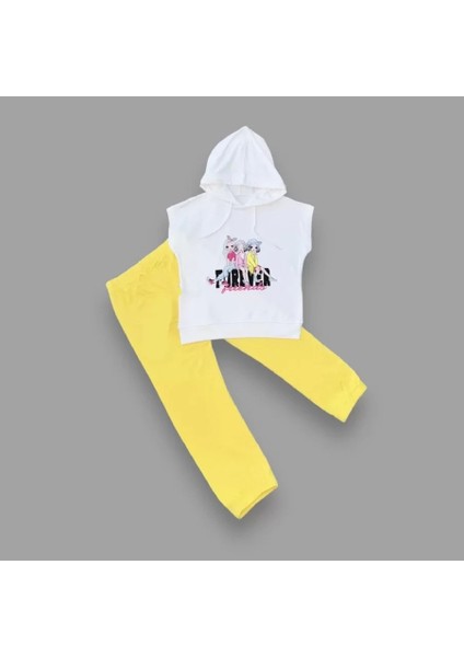 bbyx 3-4-5 Yaş Forever Cici Kızlar Baskılı Kapşonlu 2li Kız Çocuk Takımı