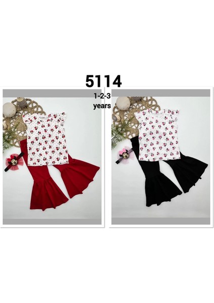 bbyx 1-2-3-4 Yaş Mickey Baskılı Bandanalı Tişört Ispanyol Paçalı Likralı 3lü Kız Çocuk Takımı fiyatları