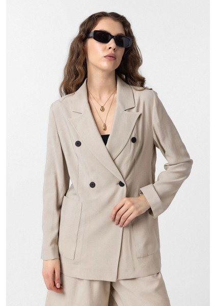 Bej Kruvaze Kadın Blazer Ceket