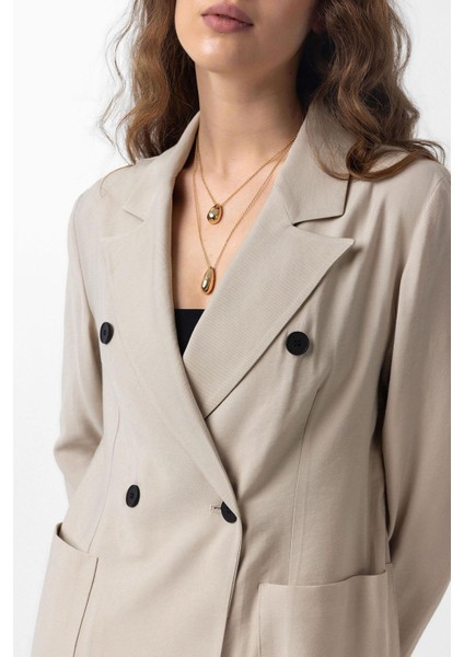 Bej Kruvaze Kadın Blazer Ceket